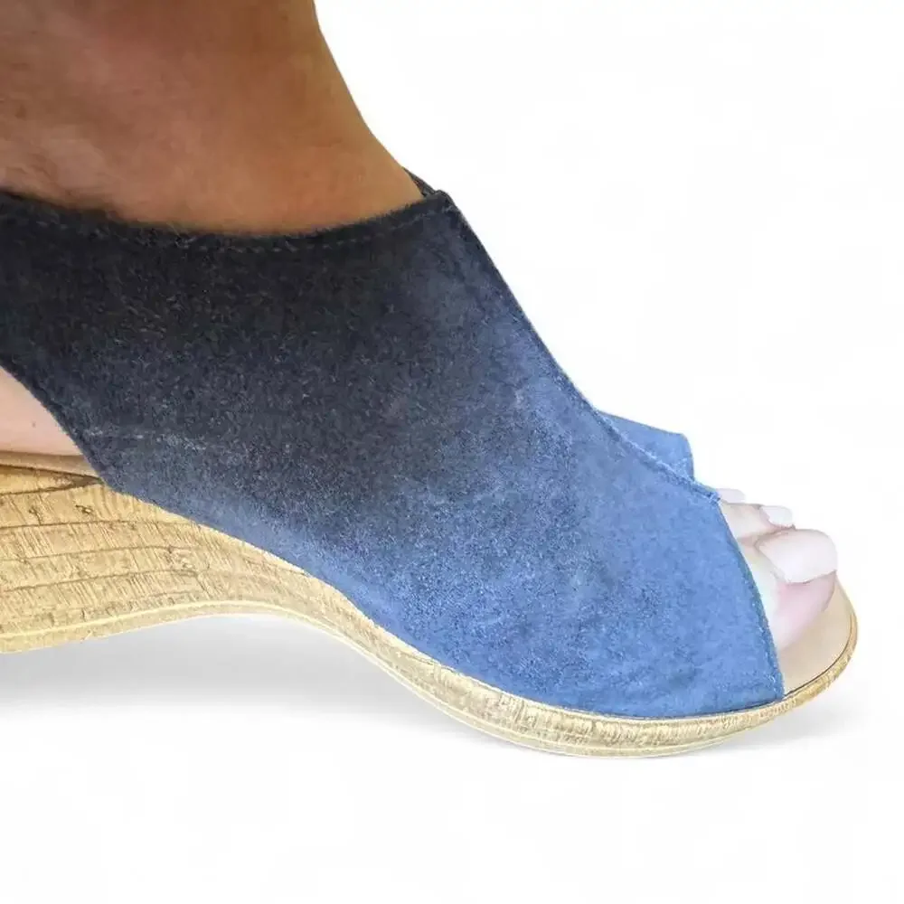 Antelope Navy Blue Suede Slingback Wedge Sandals
